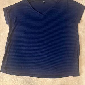 GAP Women's Dark Blue Striped V-Neck Tee